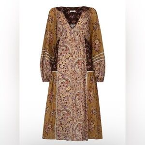 Spell | Melody Midi Dress Woodstock Patchwork Boho V-Neck Lace Trim | Sz Small